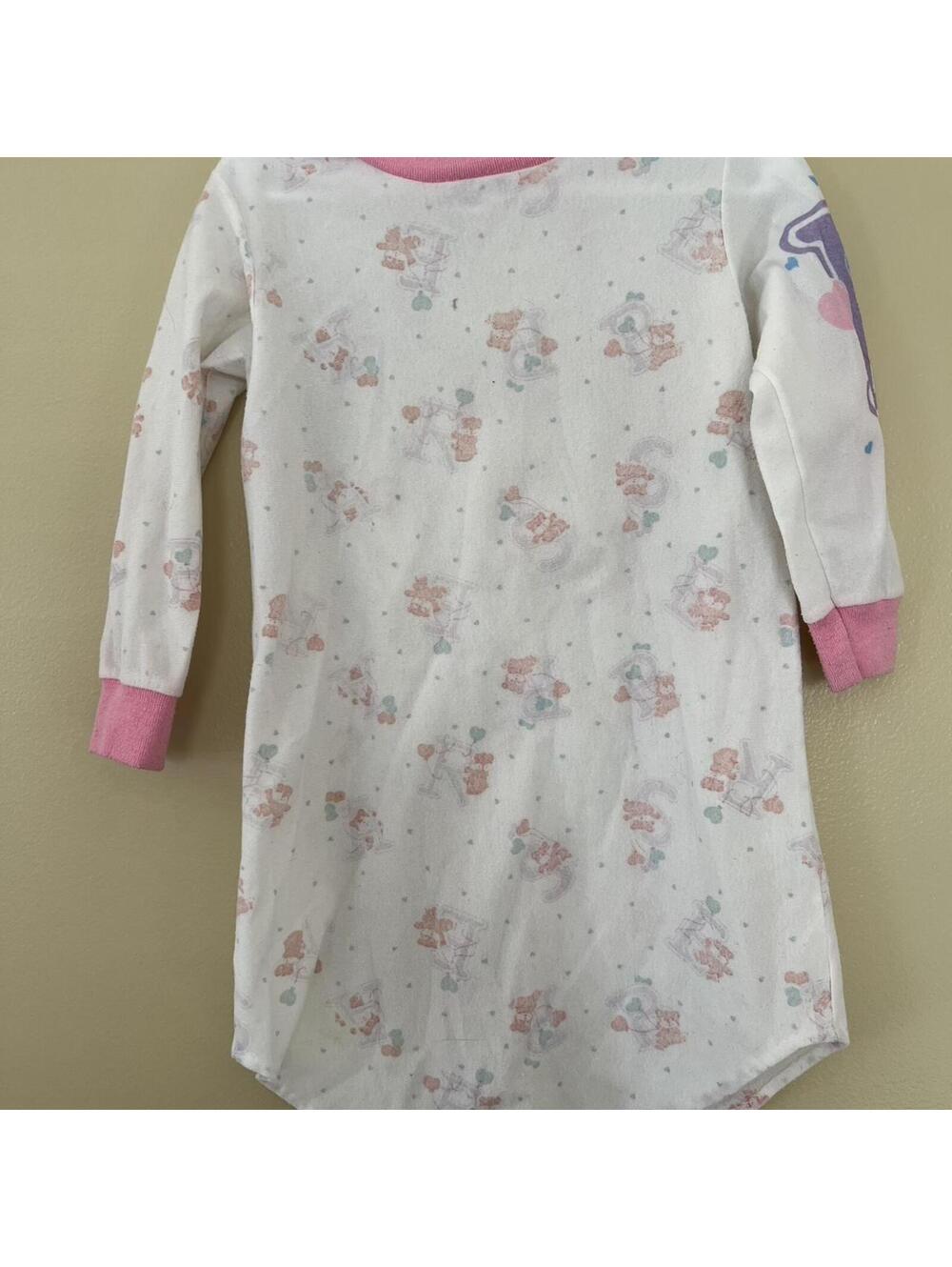 Vintage 90s Candlesticks Bear Nightgown Union Made Size 4 White Pink Purple